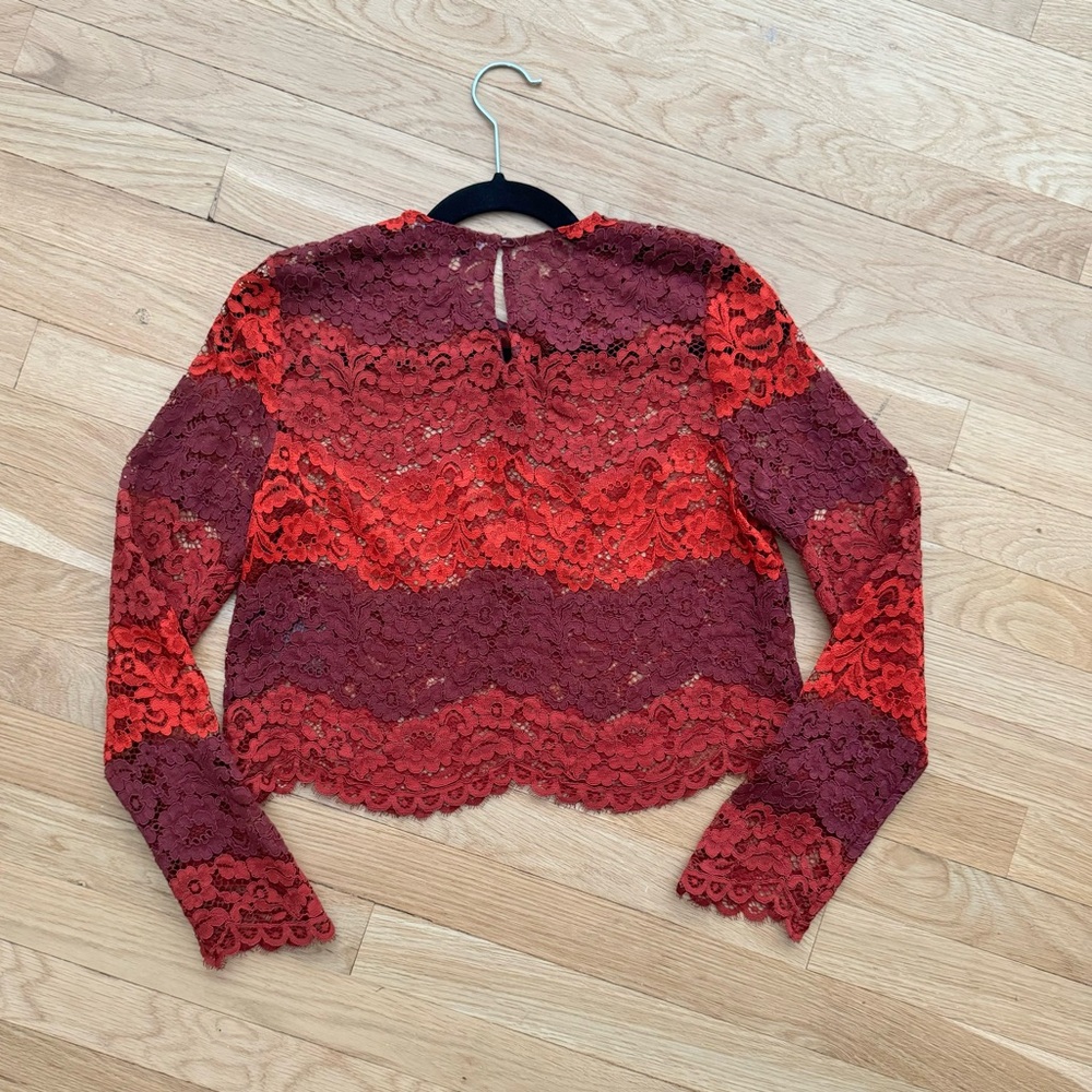 Sandro Paris Burgundy Lace Crop Top - Picture 1 of 3